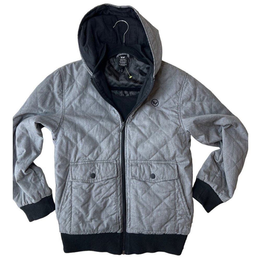 Shaun White Boys Size‎ L Gray Jacket Snowboard Skate Bomber Hooded Zip Quilted